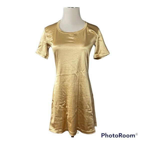 VINTAGE Leon Greene New York metallic gold dress - Picture 1 of 12